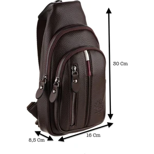 Vegan Deri Unisex Çapraz Göğüs ve Omuz Çantası Body Bag - Kahverengi