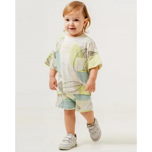 Gözlük Erkek Çocuk Yaprak Desenli Yazlık Şortlu Plaj Günlük Takım