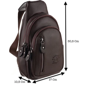 Tek Omuz Askılı, Fermuarlı Çok Bölmeli Erkek Sırt ve Göğüs Çantası Body Bag - Kahverengi