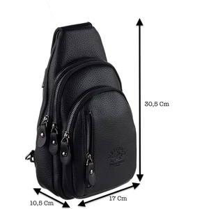 Tek Omuz Askılı, Fermuarlı Çok Bölmeli Erkek Sırt ve Göğüs Çantası Body Bag - Siyah