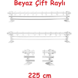 Vilart Beyaz Çift Raylı Ahşap Rustik Perde Askısı - Al Rustik Borusu 225 cm
