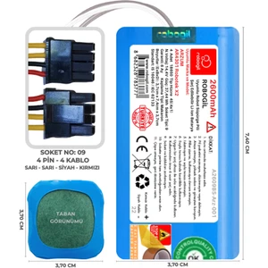 Arzum AR4301 Robotek X2 2600mAh Uyumlu Robot Süpürge Bataryası A2609BS-Arz-001