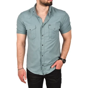 Slim Fit Pamuklu Likralı Kısa Kol Gömlek Kolay Ütülenebilir Çıt Çıtlı Cepli Spor Gömlek 2400253