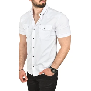 Slim Fit Pamuklu Likralı Kısa Kol Gömlek Kolay Ütülenebilir Çıt Çıtlı Cepli Spor Gömlek 2400253