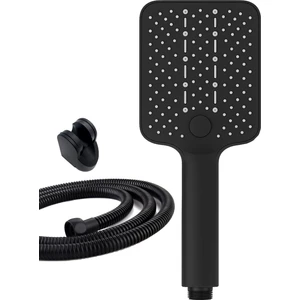 Vera Kare 4 Fonksiyon Mafsallı Mat Siyah Duş Başlığı Seti Örgülü Hortumlu Duş Seti