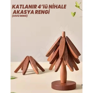 Mucit Home  (Akasya Rengi) Ağaç Şeklinde Bambu Nihale -- Pratik Katlanır Nihale - Bambu Bardak Altlığı