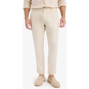 %100 Keten Normal Kesim Crop Duble Paça Yazlık Kumaş Pantolon C1826AX25SM