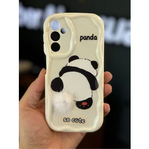 Samsung Galaxy S23 Fe Uyumlu Kılıf Tasarımlı Desenli Kamera Korumalı Panda Beyaz Püsküllü Silikon Kapak