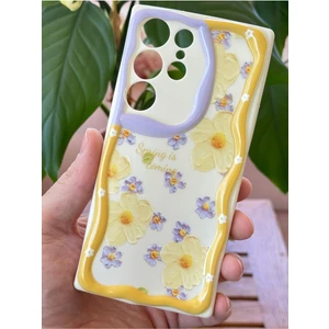 Samsung Galaxy S22 Ultra Kılıf Tasarımlı Desenli Kamera Korumalı Papatya Çiçek Renkli Silikon Kapak