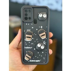 Samsung Galaxy A21S Kılıf Tasarımlı Desenli Kamera Korumalı Coffee Kurabiye Siyah Yumuşak Silikon Kapak