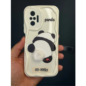 Xiaomi Redmi Note 10 Pro Uyumlu Kılıf Tasarımlı Desenli Kamera Korumalı Panda Beyaz Püsküllü Silikon Kapak