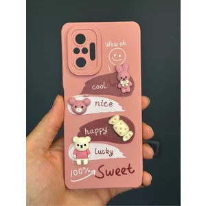 Xiaomi Redmi Note 10 Pro Uyumlu Kılıf Tasarımlı Desenli Kamera Korumalı Tavşan Pembe Yumuşak Silikon Kapak