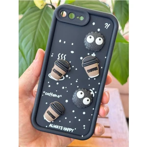 Apple iPhone 7 / 8 Plus Kılıf Tasarımlı Desenli Kamera Korumalı Coffee Kurabiye Siyah Yumuşak Silikon