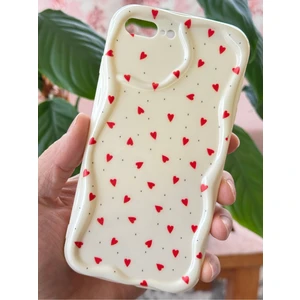 Apple iPhone 7 / 8 Plus Uyumlu Kılıf Kamera Korumalı Dalga Kenarlı Kırmızı Kalp Desenli Silikon Kapak