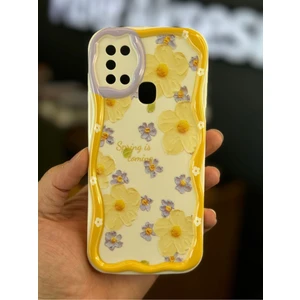 Samsung Galaxy A21S Uyumlu Kılıf Tasarımlı Desenli Kamera Korumalı Papatya Çiçek Renkli Silikon Kapak