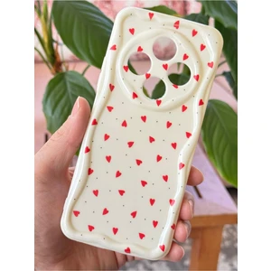 Xiaomi Redmi 14C Kılıf Kamera Korumalı Dalga Kenarlı Kırmızı Kalp Desenli Silikon Kapak