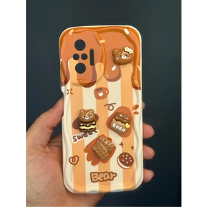 Xiaomi Redmi Note 10 Pro Kılıf Tasarımlı Desenli Kamera Korumalı Ayıcık Bisküvi Renkli Cofffe Silikon Kapak
