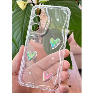 Samsung Galaxy S24 Fe Kılıf 3D Kalpli Inci Tasarımlı Desenli Kamera Korumalı Şeffaf Silikon Kapak