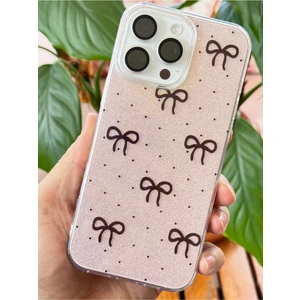 Apple iPhone 11 Pro Max Uyumlu Kılıf Simli Siyah Fiyonk Desenli Renkli Parlak Darbe Emici Kapak