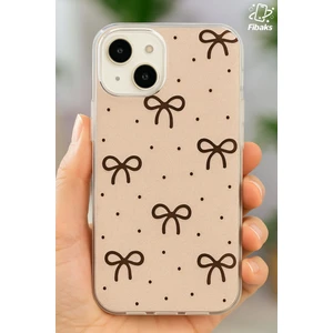 Apple iPhone 13/14 Uyumlu Kılıf Simli Siyah Fiyonk Desenli Renkli Parlak Darbe Emici Kapak