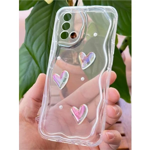 Oppo A74 Kılıf 3D Kalpli Inci Tasarımlı Desenli Kamera Korumalı Şeffaf Silikon Kapak
