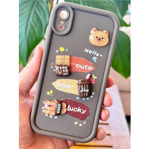 Apple iPhone Xr Kılıf Tasarımlı Desenli Kamera Korumalı Ayıcık Kahve Renkli Yumuşak Silikon Kap