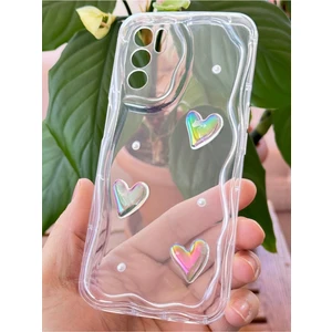 Oppo A16 Kılıf 3D Kalpli Inci Tasarımlı Desenli Kamera Korumalı Şeffaf Silikon Kapak