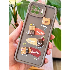 Oppo Reno 4 Lite Kılıf Tasarımlı Desenli Kamera Korumalı Ayıcık Kahve Renkli Yumuşak Silikon Kap