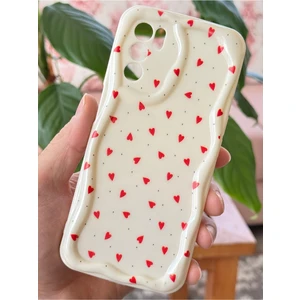 Oppo A16 Kılıf Kamera Korumalı Dalga Kenarlı Kırmızı Kalp Desenli Silikon Kapak