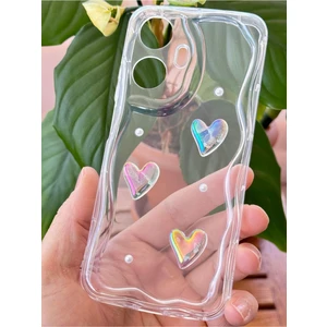 Realme C55 Kılıf 3D Kalpli Inci Tasarımlı Desenli Kamera Korumalı Şeffaf Silikon Kapak