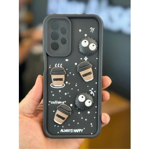 Samsung Galaxy A13 Uyumlu Kılıf Tasarımlı Desenli Kamera Korumalı Coffee Kurabiye Siyah Yumuşak Silikon Kap