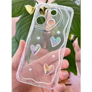 Xiaomi Redmi Note 13 4g Kılıf 3D Kalpli Inci Tasarımlı Desenli Kamera Korumalı Şeffaf Silikon Kapak