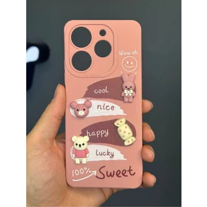Tecno Spark 20 Pro Uyumlu Kılıf Kamera Korumalı Tavşan Figürlü Pembe Yumuşak Silikon Kapak