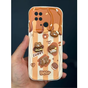 Xiaomi Redmi 10C/POCO C40 Kılıf Tasarımlı Desenli Kamera Korumalı Ayıcık Bisküvi Renkli Cofffe Silikon Kap