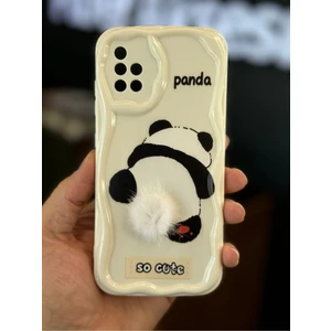 Samsung Galaxy A51 Uyumlu Kılıf Tasarımlı Desenli Kamera Korumalı Panda Beyaz Püsküllü Silikon Kapak