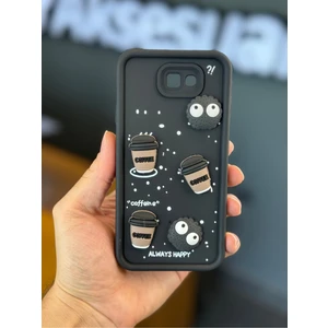 Samsung Galaxy J7 Prime Kılıf Tasarımlı Desenli Kamera Korumalı Coffee Kurabiye Siyah Yumuşak Silikon Kapak