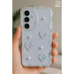 Samsung Galaxy S21 Fe Kılıf 3D Kalpli Inci Tasarımlı Desenli Kamera Korumalı Şeffaf Silikon Kapak