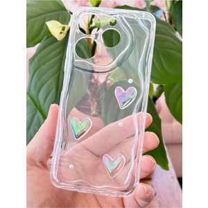 Tecno Spark 20 Pro Kılıf 3D Kalpli Inci Tasarımlı Desenli Kamera Korumalı Şeffaf Silikon Kapak