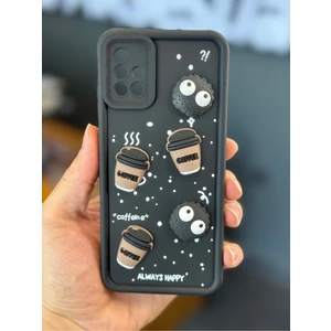 Samsung Galaxy A51 Uyumlu Kılıf Tasarımlı Desenli Kamera Korumalı Coffee Kurabiye Siyah Yumuşak Silikon Kap
