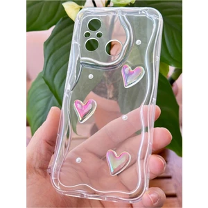 Xiaomi Redmi 12C Kılıf 3D Kalpli Inci Tasarımlı Desenli Kamera Korumalı Şeffaf Silikon Kapak