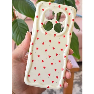 Xiaomi Redmi Note 14 Pro Kılıf Kamera Korumalı Dalga Kenarlı Kırmızı Kalp Desenli Silikon Kapak