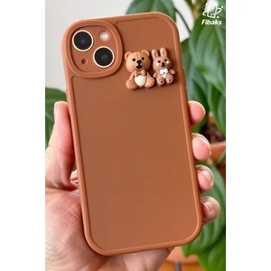 Apple iPhone 15 Uyumlu Kılıf Tasarımlı Desenli Kamera Korumalı Ayıcık ve Tavşan Yumuşak Silikon Kapak
