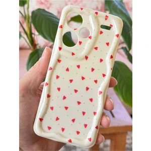 Xiaomi Redmi Note 13 Pro Plus Kılıf Kamera Korumalı Dalga Kenarlı Kırmızı Kalp Desenli Silikon Kapak
