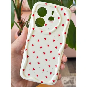 Xiaomi Redmi Note 14 4g Uyumlu Kılıf Kamera Korumalı Kenarlı Kırmızı Kalp Desenli Silikon Kapak