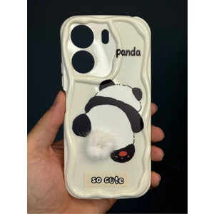 Poco C65 Uyumlu Kılıf Tasarımlı Desenli Kamera Korumalı Panda Beyaz Püsküllü Silikon Kapak