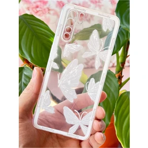 Oppo A91 - Reno 3 Kılıf Şeffaf Kelebek Tasarımlı Desenli Kamera Korumalı Yumuşak Silikon Kapak