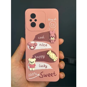Xiaomi Redmi 12C Uyumlu Kılıf Tasarımlı Desenli Kamera Korumalı Tavşan Pembe Yumuşak Silikon Kapak