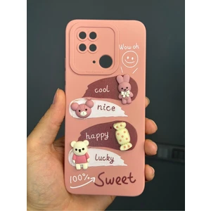 Xiaomi Redmi 10C/POCO C40 Uyumlu Kılıf Tasarımlı Desenli Kamera Korumalı Tavşan Pembe Yumuşak Silikon Kapak