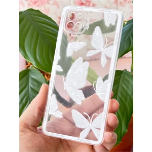 Samsung Galaxy A12/M12 Kılıf Şeffaf Kelebek Tasarımlı Desenli Kamera Korumalı Yumuşak Silikon Kapak
