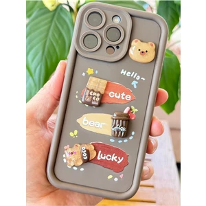 Apple iPhone 12 Pro Max Kılıf Tasarımlı Desenli Kamera Korumalı Ayıcık Kahve Yumuşak Silikon Kapak